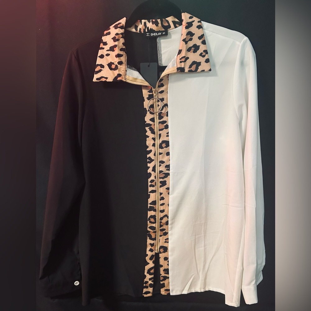 Leopard Print Black and White Women's Top